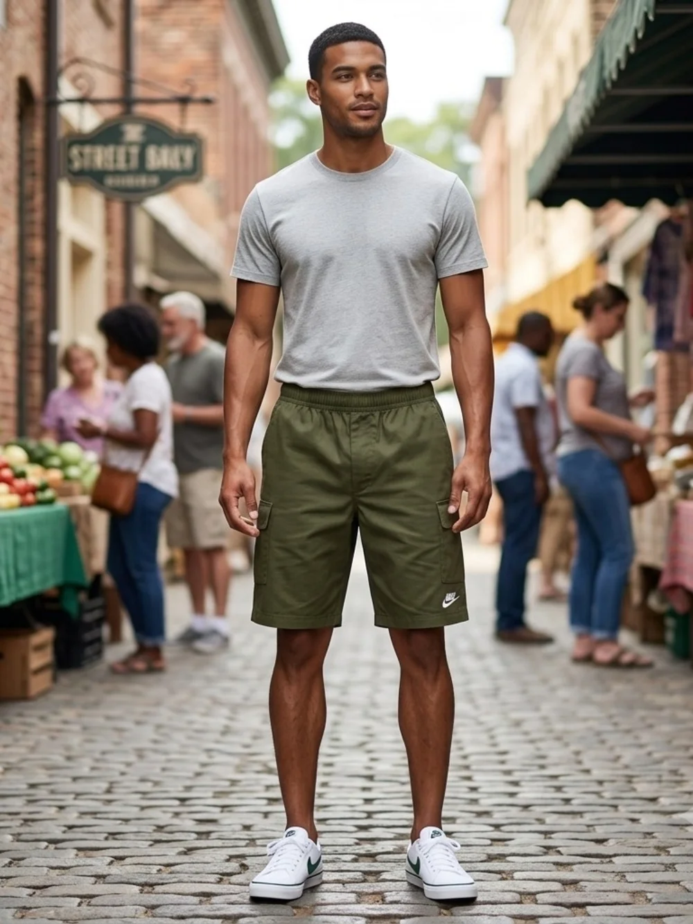 Nike Mens Large Olive Green Canvas Pull On Casual Shorts L